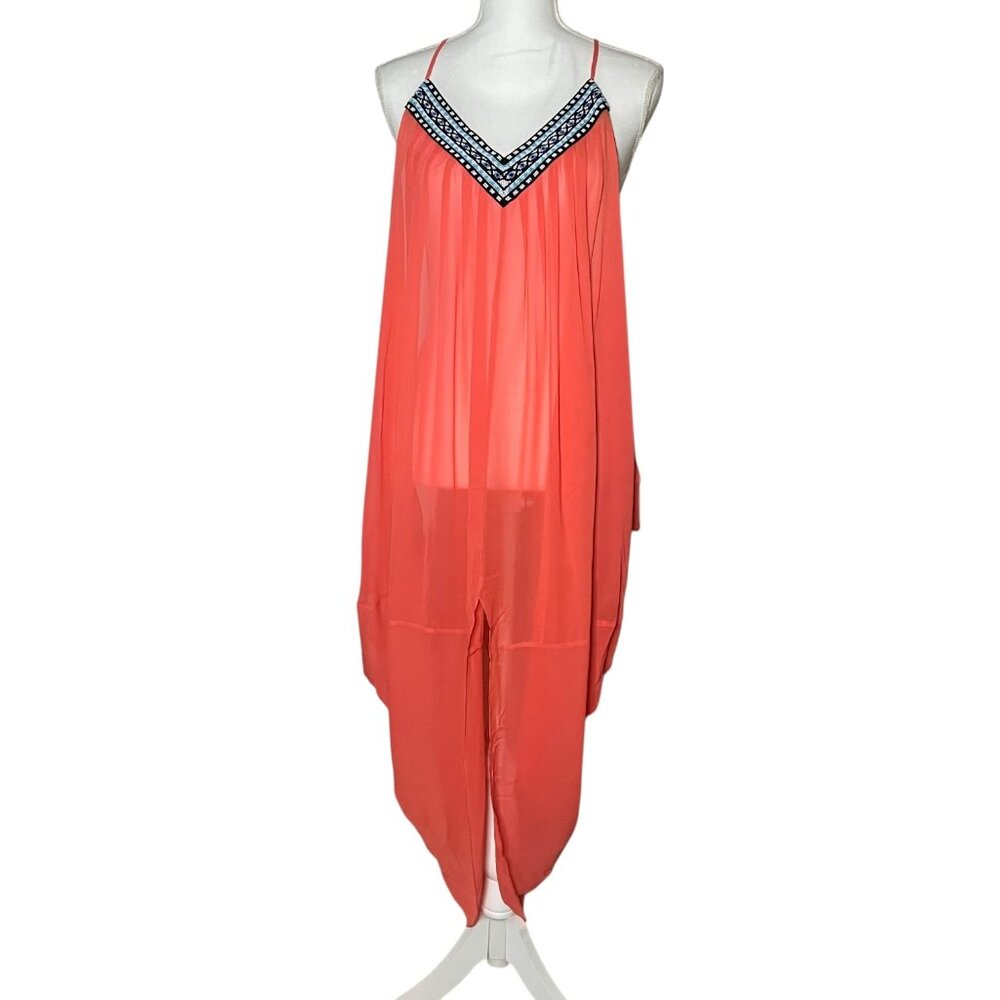 Vintage Rare Mara Hoffman One Size Evil Eye Resort Kaftan Coral Sheer Dress Bead
